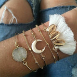 21 Style Women Fashion Moon Leaf Shell Cross Crystal Geometry Bracelet Set Boho Vintage Beach Jewelry Accessories Lover Gifts