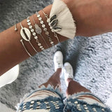 21 Style Women Fashion Moon Leaf Shell Cross Crystal Geometry Bracelet Set Boho Vintage Beach Jewelry Accessories Lover Gifts