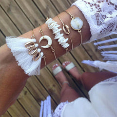 21 Style Women Fashion Moon Leaf Shell Cross Crystal Geometry Bracelet Set Boho Vintage Beach Jewelry Accessories Lover Gifts