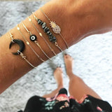 21 Style Women Fashion Moon Leaf Shell Cross Crystal Geometry Bracelet Set Boho Vintage Beach Jewelry Accessories Lover Gifts