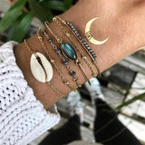 21 Style Women Fashion Moon Leaf Shell Cross Crystal Geometry Bracelet Set Boho Vintage Beach Jewelry Accessories Lover Gifts