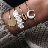 21 Style Women Fashion Moon Leaf Shell Cross Crystal Geometry Bracelet Set Boho Vintage Beach Jewelry Accessories Lover Gifts