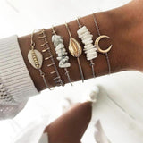 21 Style Women Fashion Moon Leaf Shell Cross Crystal Geometry Bracelet Set Boho Vintage Beach Jewelry Accessories Lover Gifts