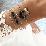 21 Style Women Fashion Moon Leaf Shell Cross Crystal Geometry Bracelet Set Boho Vintage Beach Jewelry Accessories Lover Gifts