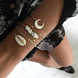 21 Style Women Fashion Moon Leaf Shell Cross Crystal Geometry Bracelet Set Boho Vintage Beach Jewelry Accessories Lover Gifts