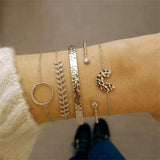 21 Style Women Fashion Moon Leaf Shell Cross Crystal Geometry Bracelet Set Boho Vintage Beach Jewelry Accessories Lover Gifts