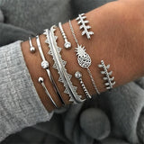 21 Style Women Fashion Moon Leaf Shell Cross Crystal Geometry Bracelet Set Boho Vintage Beach Jewelry Accessories Lover Gifts