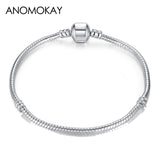Anomokay Dropshipping Hot Mickey Minnie Silver Color Charm Pan Bracelet Bangle Red Enamel Crystal Fashion Bead Bracelet Gift