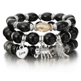 MINHIN New Design 3 Layers Beaded Charms Bracelet Silver Elephant Pendant Chain Bracelet Wedding Jewelry Retro Female Bracelet