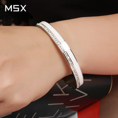 Beauty Stainless Steel Ceramic Resin Women Bracelets Luxury Ladies Crystal Charm Cuff Bangles Wedding Jewelry Gift