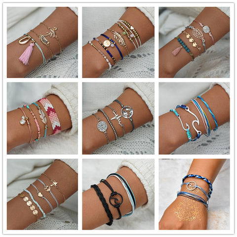 MissCyCy Bohemian Map Heart Wave Charm Bracelets For Women Handmade Chain Beads Strand Bracelets Sets Jewelry Gifts 2018 New