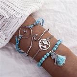 docona Bohemian Colorful Knitting String Rope Bracelet Set for Women Adjustable Compass Mountain Wave Map  Peak Bracelet Bangle