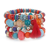 MINHIN New Design 3 Layers Beaded Charms Bracelet Silver Elephant Pendant Chain Bracelet Wedding Jewelry Retro Female Bracelet