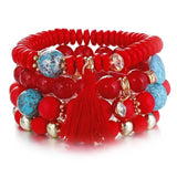 MINHIN New Design 3 Layers Beaded Charms Bracelet Silver Elephant Pendant Chain Bracelet Wedding Jewelry Retro Female Bracelet
